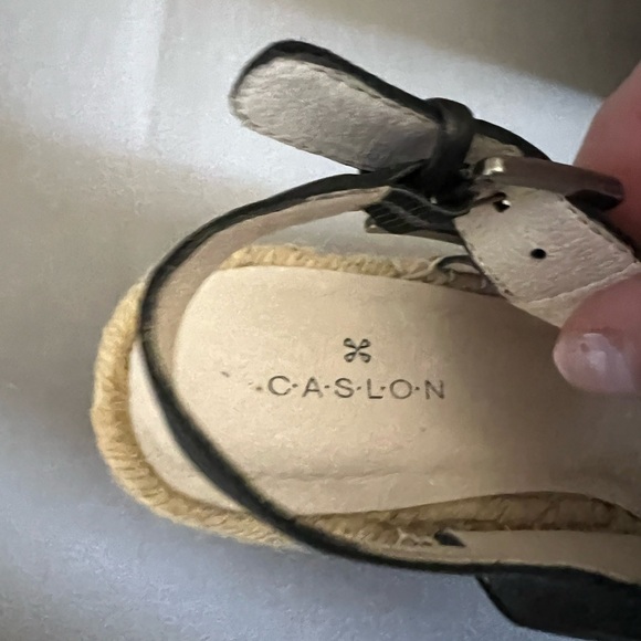 Caslon Black Leather Espadrille Wedge Sandals 8 - Picture 4 of 6